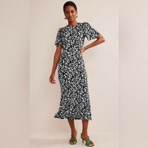 NWT Boden Black White Floral Flippy Jersey Knit Midi Long Dress Size US 2